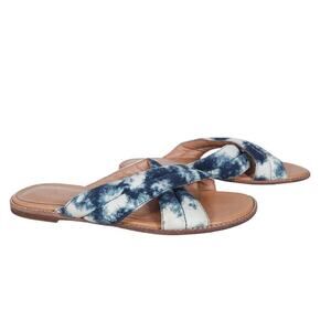 Madewell The Skyler Slide Sandals 7 Blue White Cross Strap Flat Slip On Shoes
